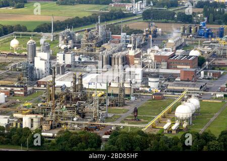 , Industrial site of the company Solvay in Rheinberg, 21.09.2013, aerial view, Germany, North Rhine-Westphalia, Ruhr Area, Rheinberg Stock Photo