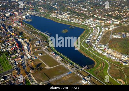 view of the lake Phoenix in the district Hoerde in Dortmund, 28.10.2014, aerial view, Germany, North Rhine-Westphalia, Ruhr Area, Dortmund Stock Photo