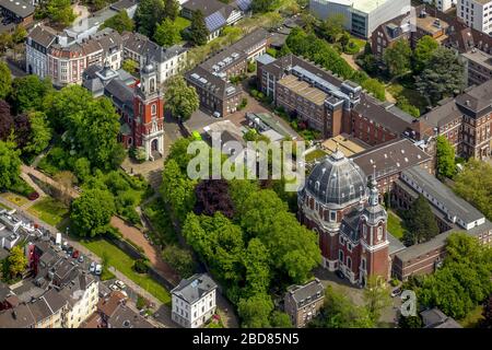 , Marien Hospital and the churches St. Michael and St. Johann-Baptist in the district Burtscheid, 11.05.2015, aerial view, Germany, North Rhine-Westphalia, Aix-la-Chapelle Stock Photo