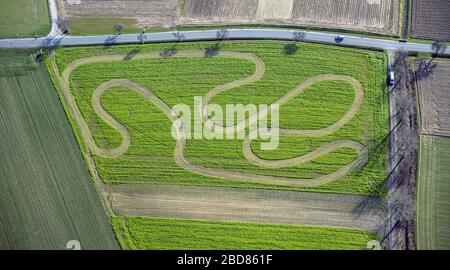 , motor-cross terrain on a harvested field at Werl, 23.02.2014, aerial view, Germany, North Rhine-Westphalia, Werl Stock Photo