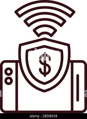 smartphone shield protection shopping or payment mobile banking vector illustration line style icon Stock Vector