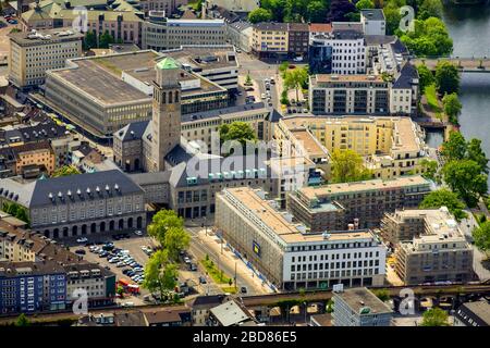 , city centre of Muelheim with town hall, 11.05.2015, aerial view, Germany, North Rhine-Westphalia, Ruhr Area, Muelheim/Ruhr Stock Photo