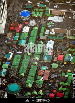 Christmas market on the Kennedy Place in Essen, 14.12.2014, aerial view, Germany, North Rhine-Westphalia, Ruhr Area, Essen Stock Photo