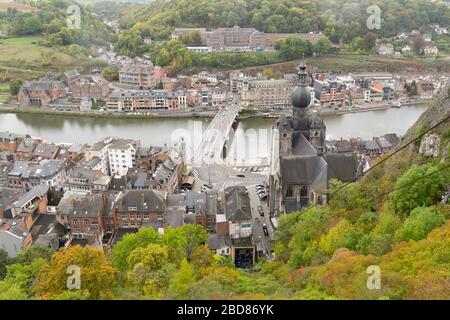 Dinant/Belgium - October 10 2019: Beautiful city Dinant with church and bridge and famous for sax Stock Photo