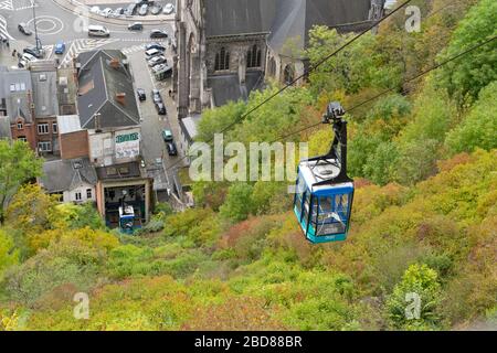 Dinant/Belgium - October 10 2019: Cable car going to the fortress over the old town Stock Photo