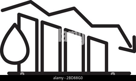 oil crash concept, graphic bar char and arrow over white background ...