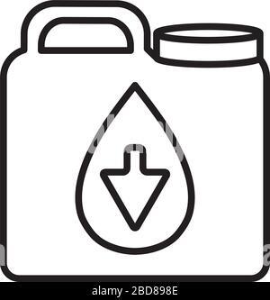 oil crash concept, gallon with oil drop with arrow down over white ...
