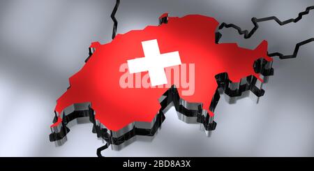 Switzerland - country borders and flag - 3D illustration Stock Photo