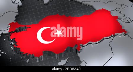 Turkey - country borders and flag - 3D illustration Stock Photo