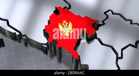 Montenegro - country borders and flag - 3D illustration Stock Photo