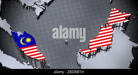 Malaysia - borders and flag - 3D illustration Stock Photo