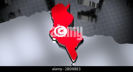 Tunisia - borders and flag - 3D illustration Stock Photo