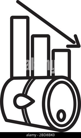 oil crash concept, oil barrel and graphic barrel icon over white ...