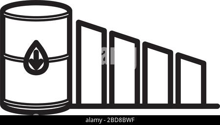 oil crash concept, oil barrel and graphic barrel icon over white ...