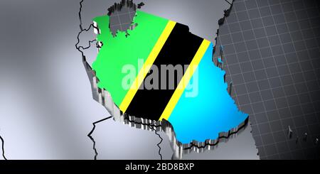 Tanzania - country borders and flag - 3D illustration Stock Photo - Alamy