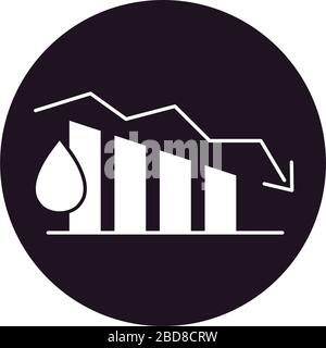 oil crash concept, graphic bar char and arrow over white background ...
