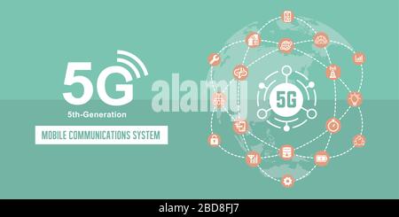 5G (5th-generation high-speed mobile communication system) vector banner illustration Stock Vector