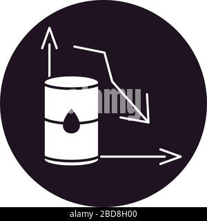 oil crash concept, oil barrel and graphic barrel icon over white ...