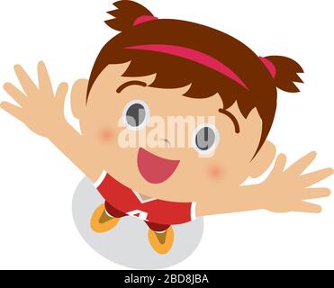 a girl looking up into the sky (wearing basketball uniform). cartoon illustration. Stock Vector