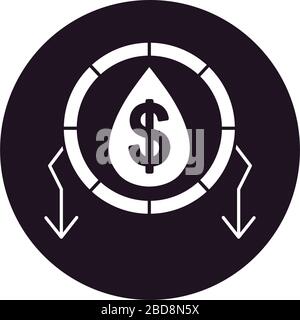 arrows down with oil barrel over white background, colorful design ...