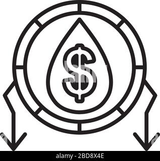 arrows down with oil barrel over white background, colorful design ...