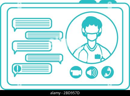 online doctor, chatting video tablet computer consultant medical protection covid 19 vector illustration, line style icon Stock Vector