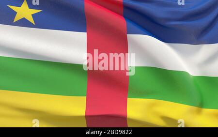 Waving national flag of Central African Republic. Waved highly detailed close-up 3D render. Stock Photo