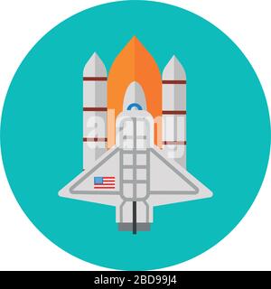 space shuttle usa block and flat icon Stock Vector