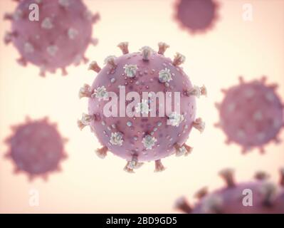 Viral structure. Viral particle is made up of a nucleus of nucleic acid (DNA or RNA) surrounded by a protein coat. Conceptual illustrative virus. 3D i Stock Photo