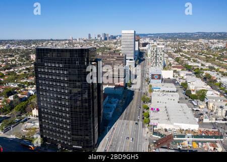 Aerial views of Mid-Wilshire Miracle Mile district of Los Angeles Stock Photo