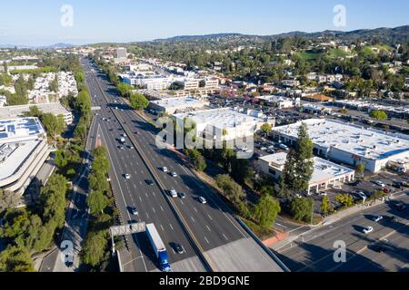 Aerial view of the 101 freeway in Woodland Hills, Los Angeles, California Stock Photo