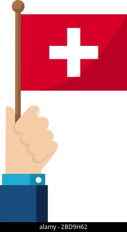 Holding the national flag in hand , flat vector illustration / Switzerland Stock Vector