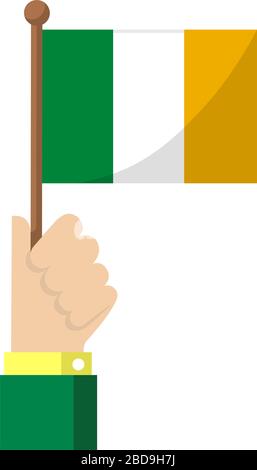 Holding the national flag in hand , flat vector illustration / Ireland Stock Vector