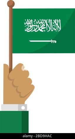 Holding the national flag in hand , flat vector illustration / Saudi arabia Stock Vector