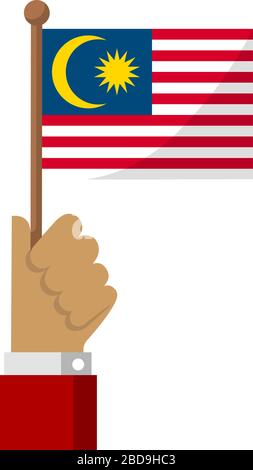 Holding the national flag in hand , flat vector illustration / Malaysia Stock Vector