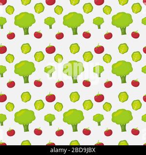 broccoli ,tomato and salad seamless pattern for healthy food concept background Stock Vector