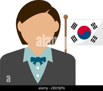 Faceless business woman with national flags / South korea. Flat vector illustration.