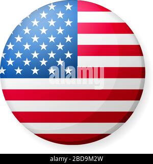 Circular country flag icon illustration ( button badge ) / USA, America, stars and stripes. Stock Vector