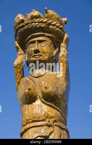 Low angle shot of indigenous statue Taiwan indigenous cultural resort in Taitung County Taiwan Stock Photo