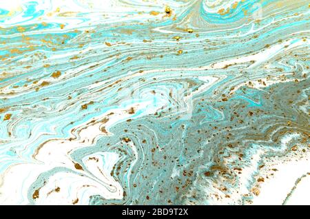 Marbled blue white abstract background liquid with flowing marble paint  texture Stock Photo