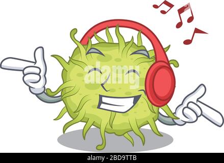 bacteria coccus Cartoon design concept listening music Stock Vector