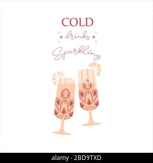 Two auburn red glasses with angela and amarula. Vector Stock Vector