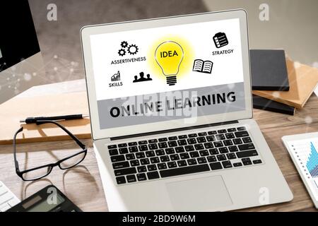 ONLINE LEARNING student study using laptop Learning Global Connectivity  learning online Stock Photo