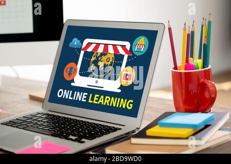 ONLINE LEARNING student study using laptop Learning Global Connectivity  learning online Stock Photo