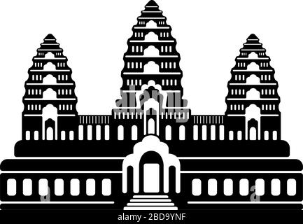 Angkor Wat - Cambodia / World famous buildings monochrome vector illustration. Stock Vector