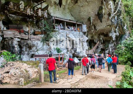 The traditional tomb stones of Londa in North Toraja, Indonesia. Tana Toraja located in South Sulawesi is one of the highlight of Indonesia tourism. T Stock Photo