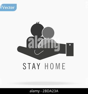 flat hand showing the icon of home - Stay at home vector illustration ...