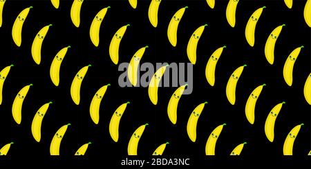 SEAMLESS pattern exotic fruit banana, funny cute faces character. Kitchen textile or wrapping paper. Stock Vector