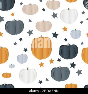 Seamless pattern with pumpkins of different colors. Autumn harvest. Healthy food. Textile design. Stock Vector