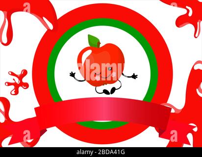 CARTOON FRUIT. Apple logo. cute character with face and smile.. Stock Vector